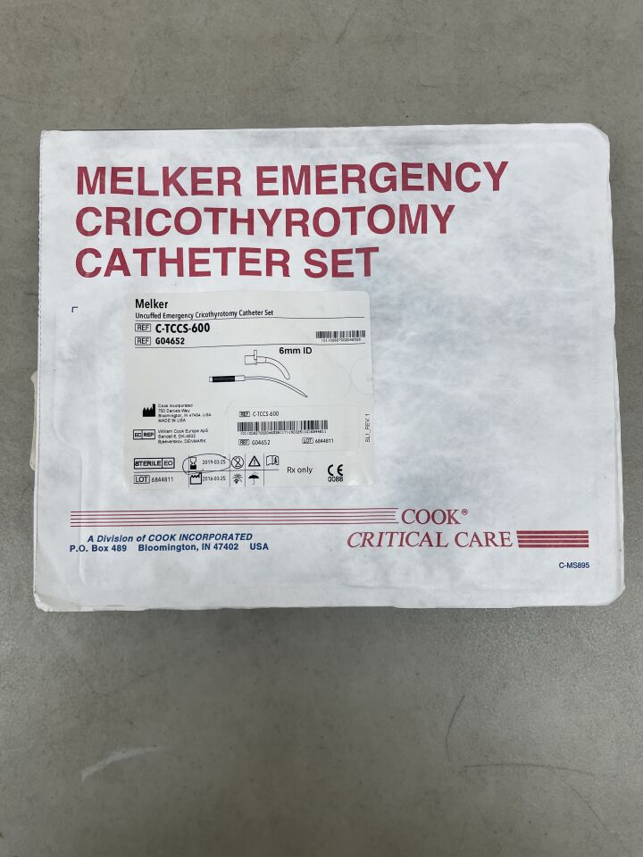 G04652 - COOK - Melker Uncuffed Emergency Cricothyrotomy Catheter Set, 6mm ID, (EA) - ( Expiry Date: 2019-03-25 )