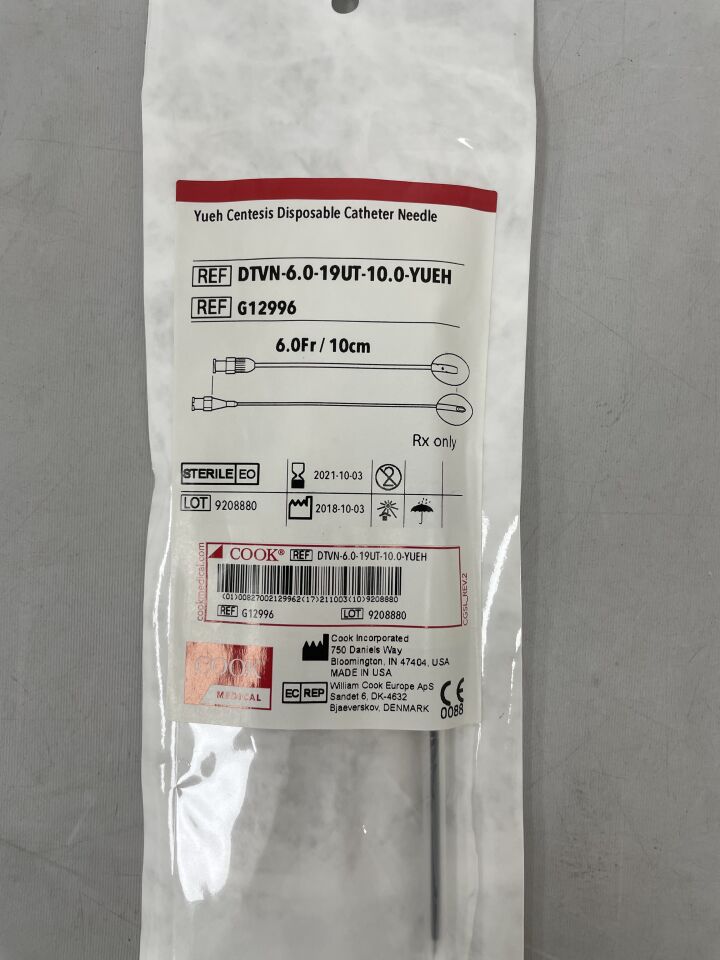 G12996 - COOK - Yueh Centesis Straight Catheter Needle 6F x 10cm, (EA) - ( Expiry Date: 2025-03-14 )