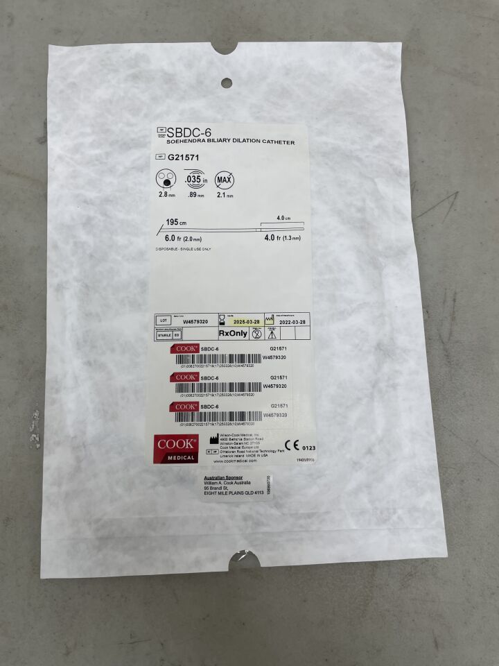 G21571 - COOK - Soehendra Biliary Dilation Catheter 6-4F, (EA) - ( Expiry Date: 2025-03-28 )