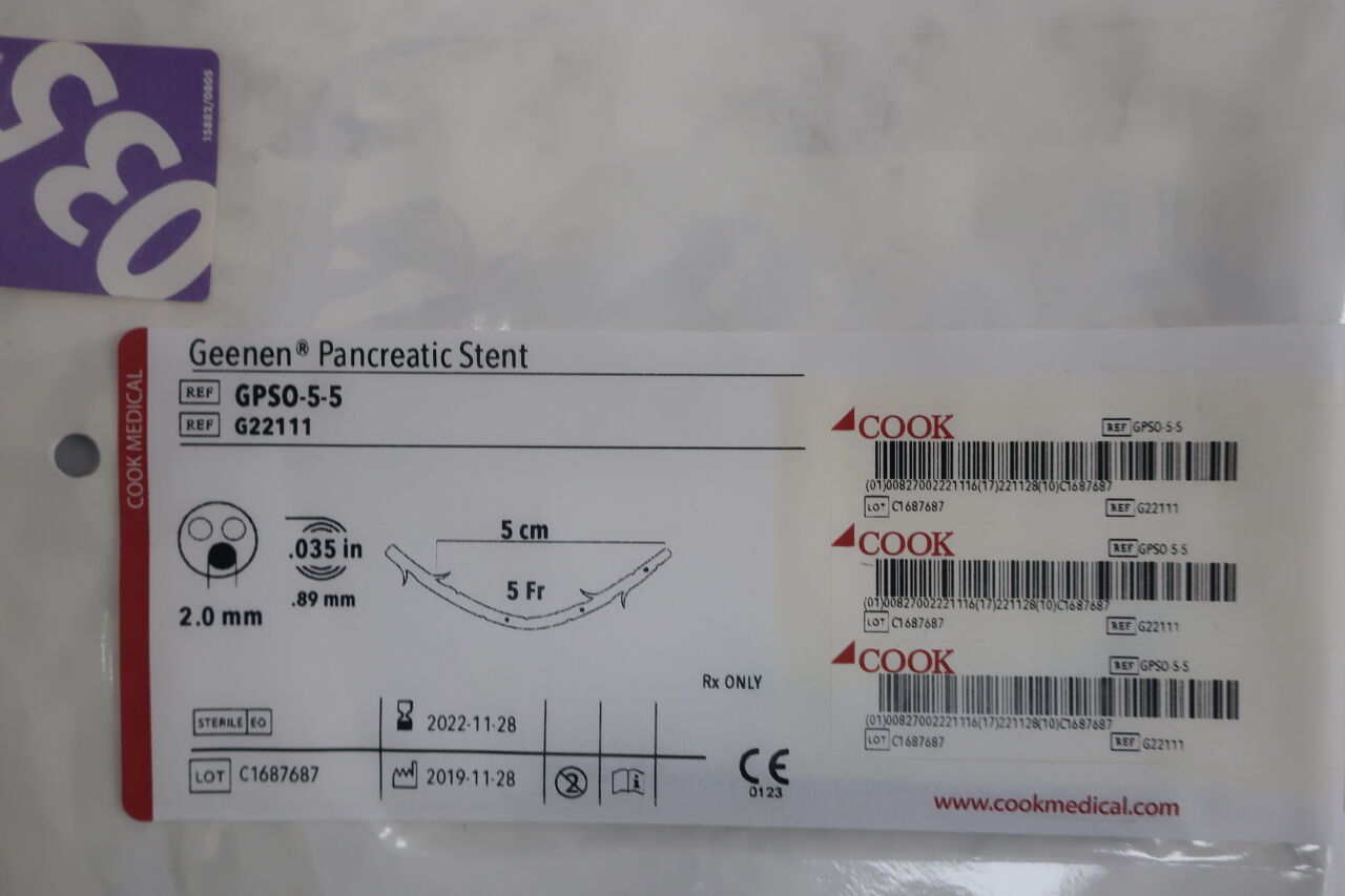 G22111 - COOK - Geenen Pancreatic Stent, 5 Fr Size, 5 cm Length, (EA) - ( Expiry Date: 2025-08-24 )