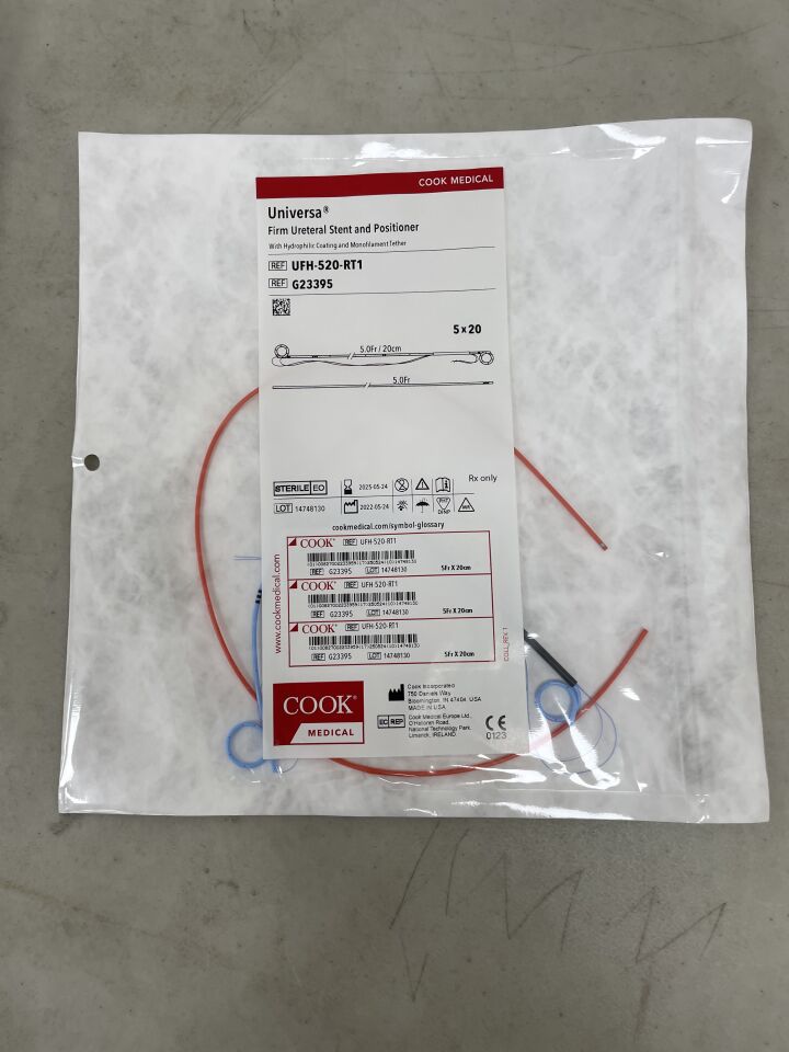 G23395 - COOK - Universa Firm Ureteral Stent and Positioner w/ Hydrophilic Coating and Monofilament Tether 5Fr/20CM, (EA) - ( Expiry Date: 2025-05-24 )