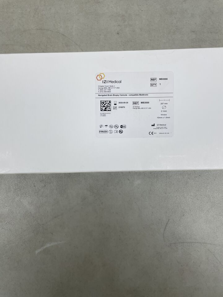 MB3000 - IZI MEDICAL - Navigated Brain Biopsy Cannula, 2.1mm x 257mm, Window 10mm x 1.5mm, Compatible w/Medtronic, (BX/1) - ( Expiry Date: 2025-09-30 )