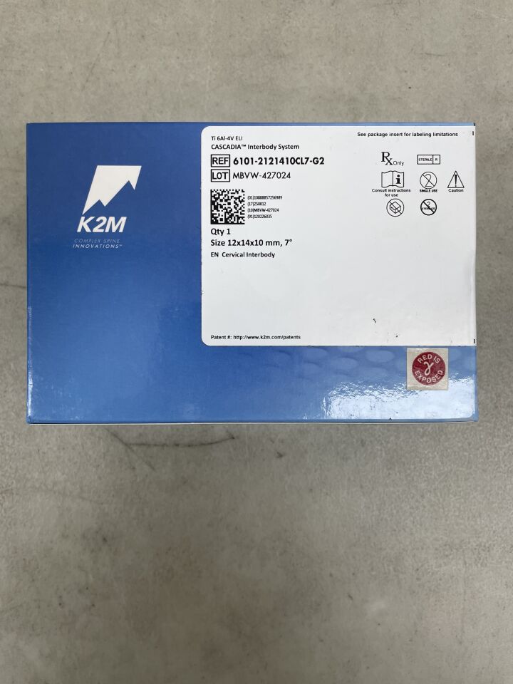 6101-2121410CL7-G2 - K2M - Cascadia Interbody System Cervical Interbody 13mm x 16mm x 9mm 7 Degree, (BX/1) - ( Expiry Date: 2025-08-12 )