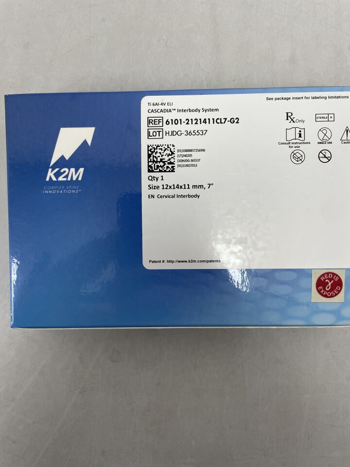 6101-2121411CL7-G2 - K2M - CASCADIA Interbody System, 12 x 14x 11mm, 7 Degrees, (BX/1) - ( Expiry Date: 2025-09-29 )