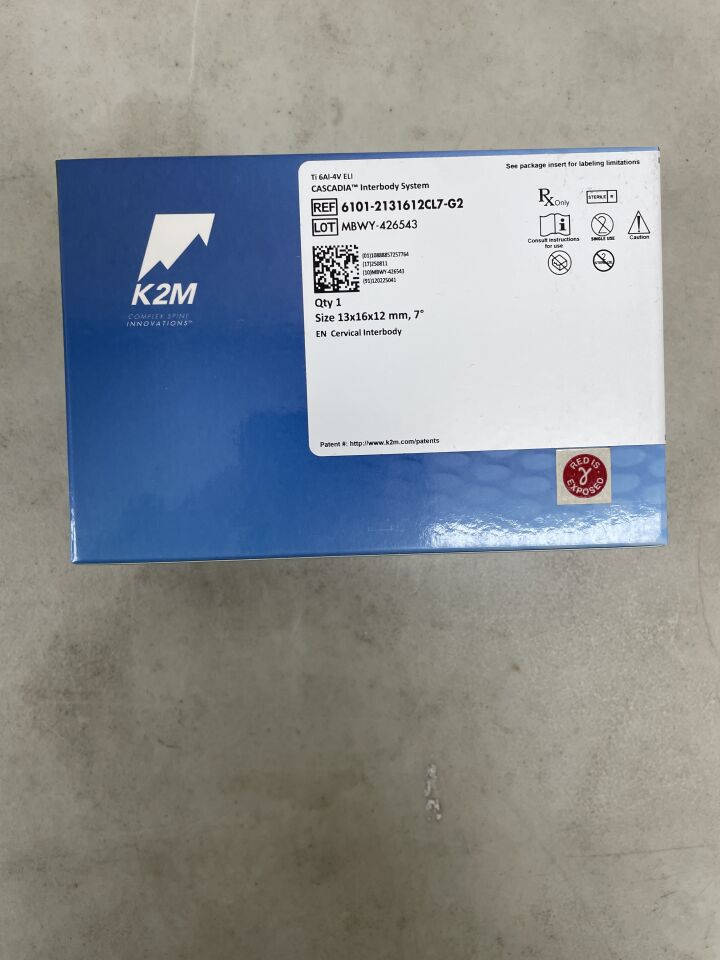 6101-2131612CL7-G2 - K2M - Cascadia Cervical Interbody Size 13 x 16 x 12mm, 7 Degree, (BX/1) - ( Expiry Date: 2025-08-11 )
