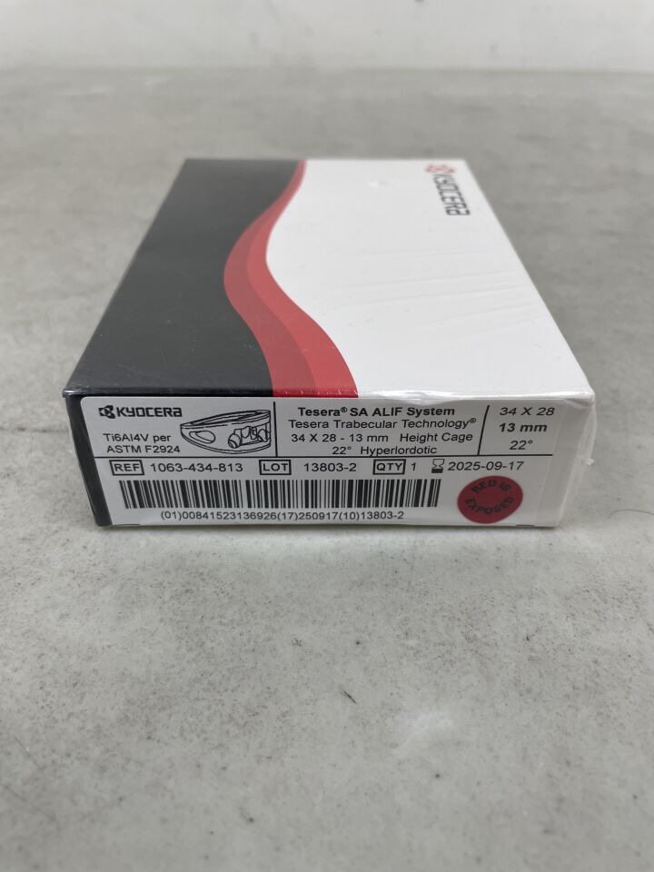 1063-434-813 - KYOCERA MEDICAL - Teresa ALIF Implant system 34 X 28, 13mm Height 22° Hyperlordotic, (BX/1) - ( Expiry Date: 2025-09-17 )