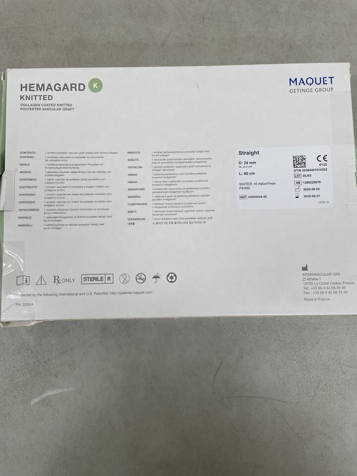 HGK0024-40 - MAQUET - Hemagard Knitted Vascular Graft, Straight 24mm x 40cm, (BX/1) - ( Expiry Date: 2025-08-31 )