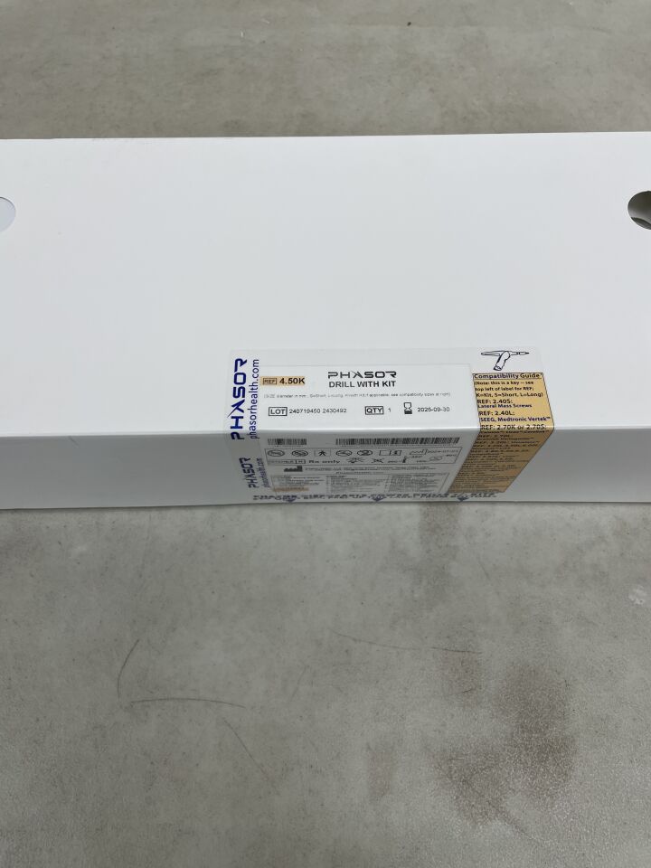 4.50K - PHASOR HEALTH - Phasor Drill, 4.50-mm diameter, with Drill Stop Extension (Tapered) with Kit (version A1), Stapler, (BX/1) - ( Expiry Date: 2025-09-30 )