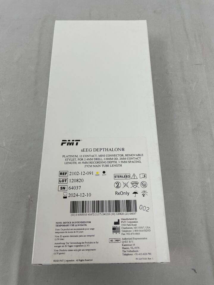 2102-12-091 - PMT - sEEG ELECTRODES DEPTHALON, 12 Contact, 2mm contact length, 2.2mm spacing, 27cm, (BX/1) - ( Expiry Date: 2025-06-24 )