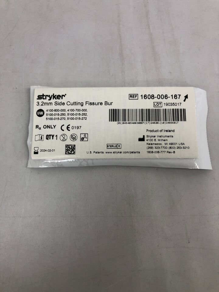 1608-006-167 - STRYKER - Side Cutting Fissure Bur, 3.2mm, (EA) - ( Expiry Date: 2025-07-01 )