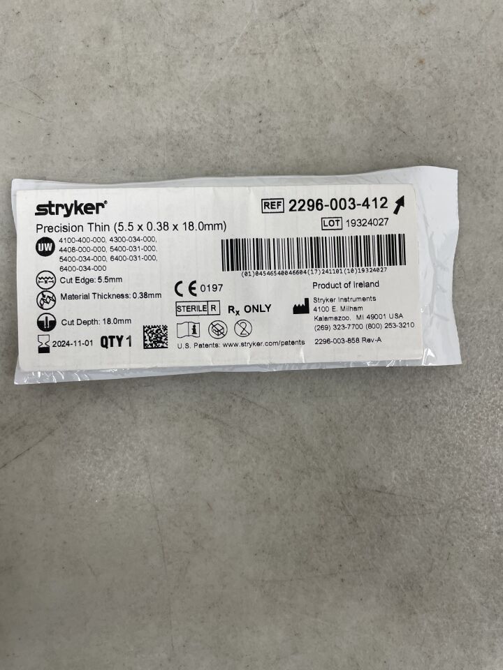 2296-003-412 - STRYKER - Precision Thin Medium Narrow Blade, 18 L x 5.5 mm W, (EA) - ( Expiry Date: 2024-11-01 )