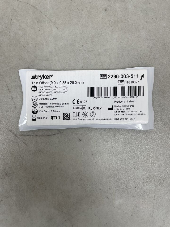 2296-003-511 - STRYKER - Aggressive Thin Offset Blade, Medium 9mm x 0.38mm x 25mm, (EA) - ( Expiry Date: 2024-11-01 )