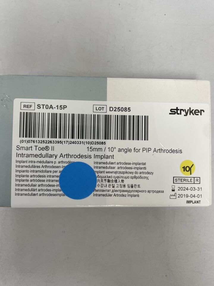 ST0A-15P - STRYKER - Smart Toe II Intramedullary Arthrodesis Implant, 15mm, 10 Degree, (BX/1) - ( Expiry Date: 2024-01-31 )