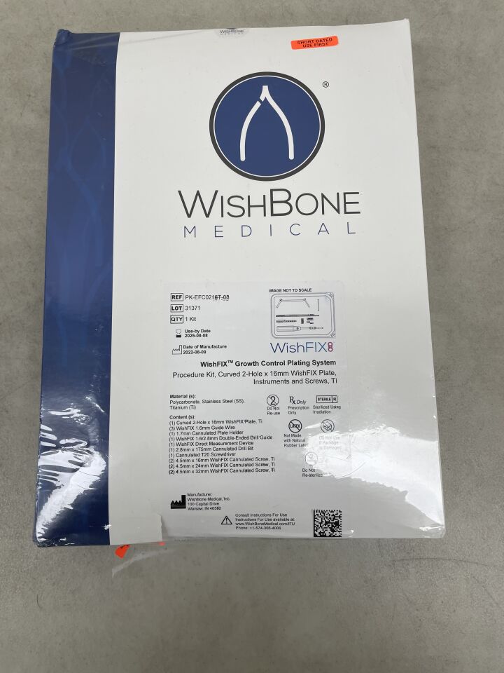 PK-EFC0216T-08 - WISHBONE MEDICAL - WishFix Growth Control Plating System Procedure Kit, Curved, 2 Hole x 16mm, (BX/1) - ( Expiry Date: 2025-08-08 )
