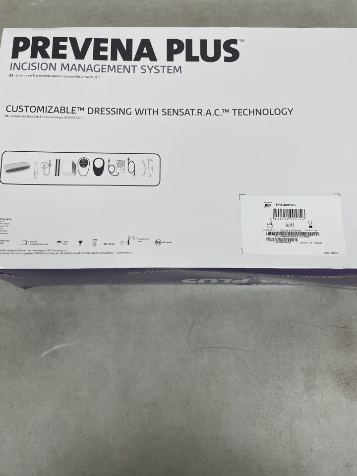 PRE4001US - KCI - Prevena Plus Incision Management System, Customizable Dressing with Sensat.r.a.c Technology, (BX/1) - ( Expiry Date: 2028-03-31 )