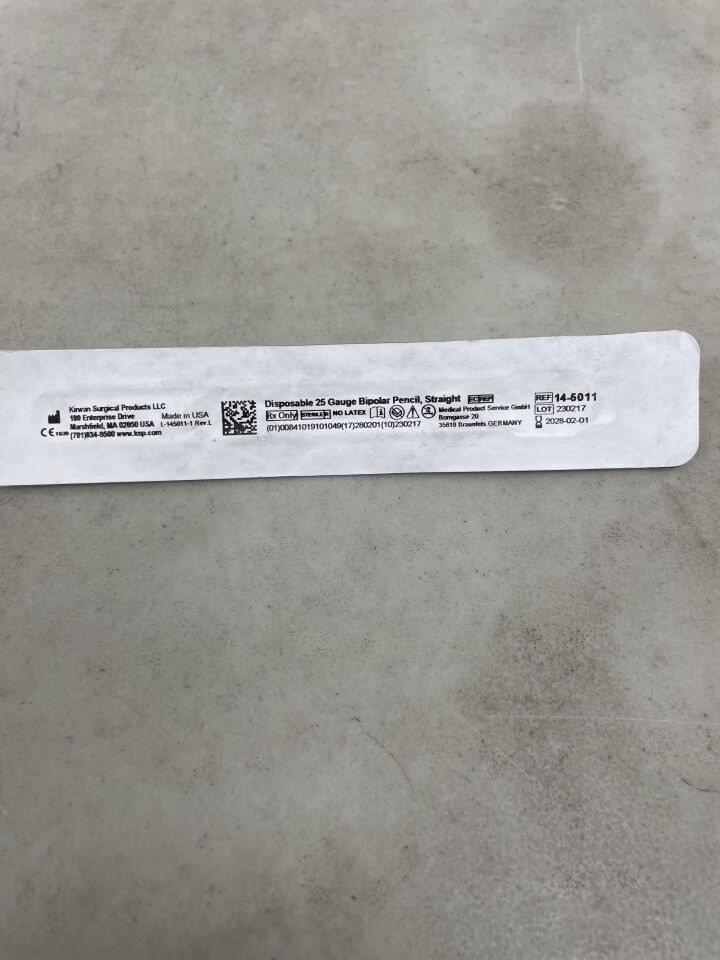 14-5011 - KIRWAN SURGICAL - 25 Gauge Bipolar Pencil, Straight, (EA) - ( Expiry Date: 2028-02-01 )