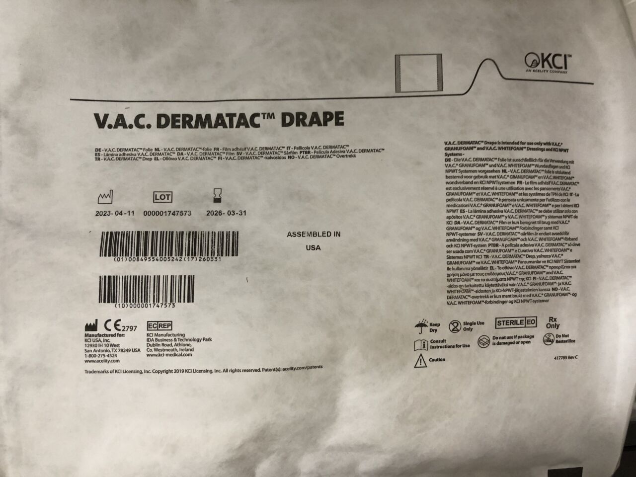 DTAC10LDP - KCI - VAC Dermatac Drape, (EA) - ( Expiry Date: 2026-03-31 )