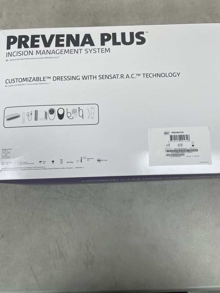 PRE4001US - KCI - Prevena Plus Incision Management System, Customizable Dressing with Sensat.r.a.c Technology, (BX/1) - ( Expiry Date: 2028-01-31 )
