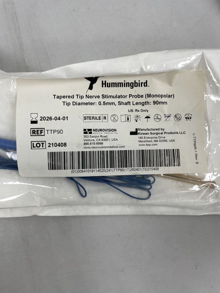 TTP90 - KIRWAN - Hummingbird MONOPOLAR NERVE STIMULATOR PROBE, TAPERED TIP, 0.5mm x 90mm, (EA) - ( Expiry Date: 2026-05-01 )