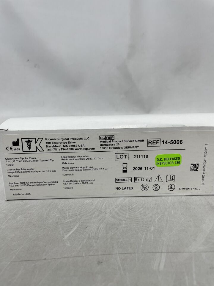 14-5006 - KIRWAN SURGICAL - Disposable Bipolar Pencil 5" (12.7cm) 20/23 Gauge Tapered Tip, (BX/10) - ( Expiry Date: 2026-11-01 )