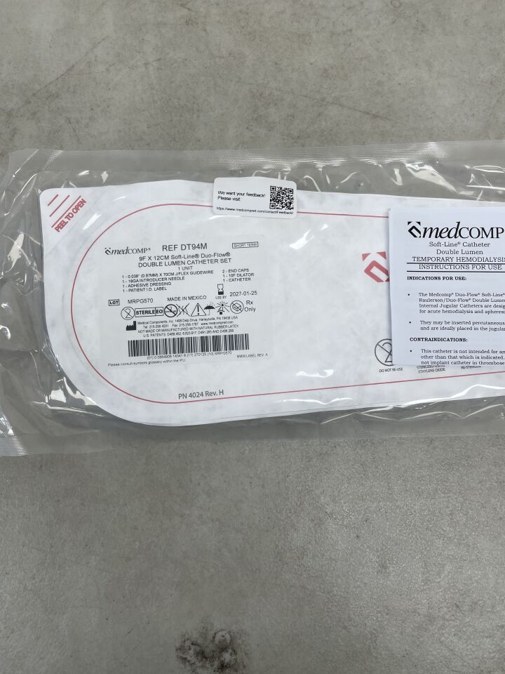 DT94M - MEDCOMP - Duo-Flow Soft-Line ST Dialysis Catheter, Straight 9F x 12cm, Basic Set, (EA) - ( Expiry Date: 2027-01-25 )
