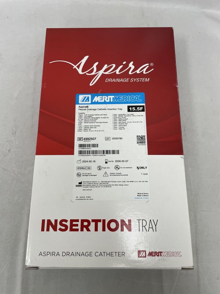 4992507 - MERIT MEDICAL - Aspira Pleural Drainage Catheter Insertion Kit, 15.5F, 1 liter Drainage Bag, () - ( Expiry Date: 2026-05-07 )