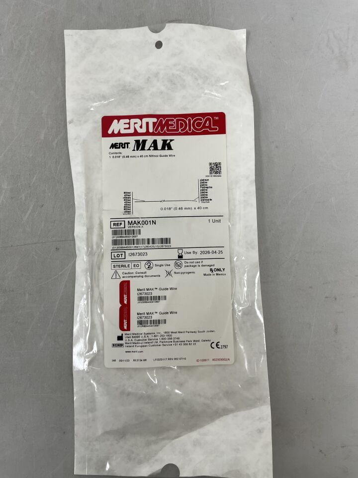 MAK001N - MERIT MEDICAL SYSTEMS - MAK Coaxial Introducer Guide Wire, NT/PT 0.018" x 40cm, (EA) - ( Expiry Date: 2026-04-25 )