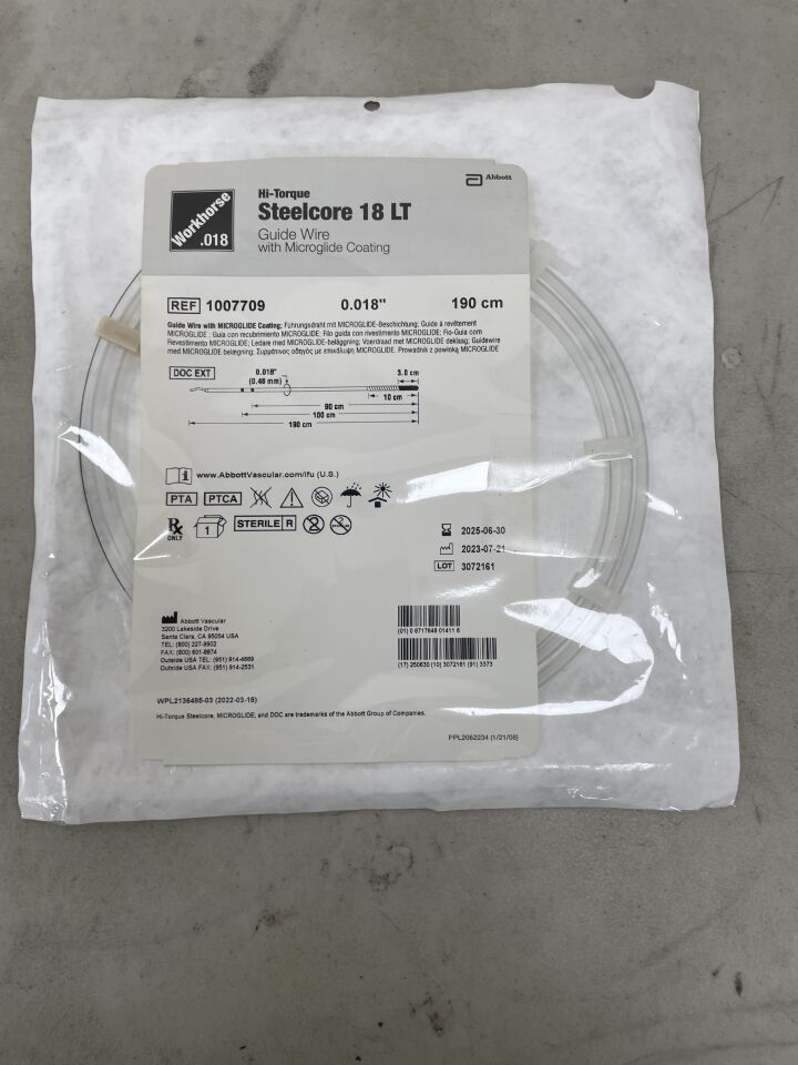 1007709 - ABBOTT - Hi-Torque Steelcore 18 LT Guide Wire: 0.018" x 190cm, Straight, (EA) - ( Expiry Date: 2025-06-30 )