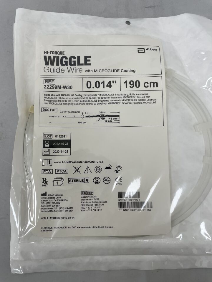 22299M-W30 - ABBOTT - Hi-Torque Wiggle Guide Wire, MicroGlide: 0.014" x 190cm, 30cm Tip, (EA) - ( Expiry Date: 2025-05-31 )