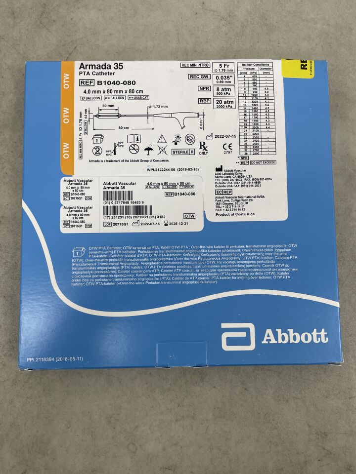 B1040-080 - ABBOTT - Armada 35 PTA Catheter - OTW - 4.0mm x 80mm x 80cm, (BX/1) - ( Expiry Date: 2025-12-31 )