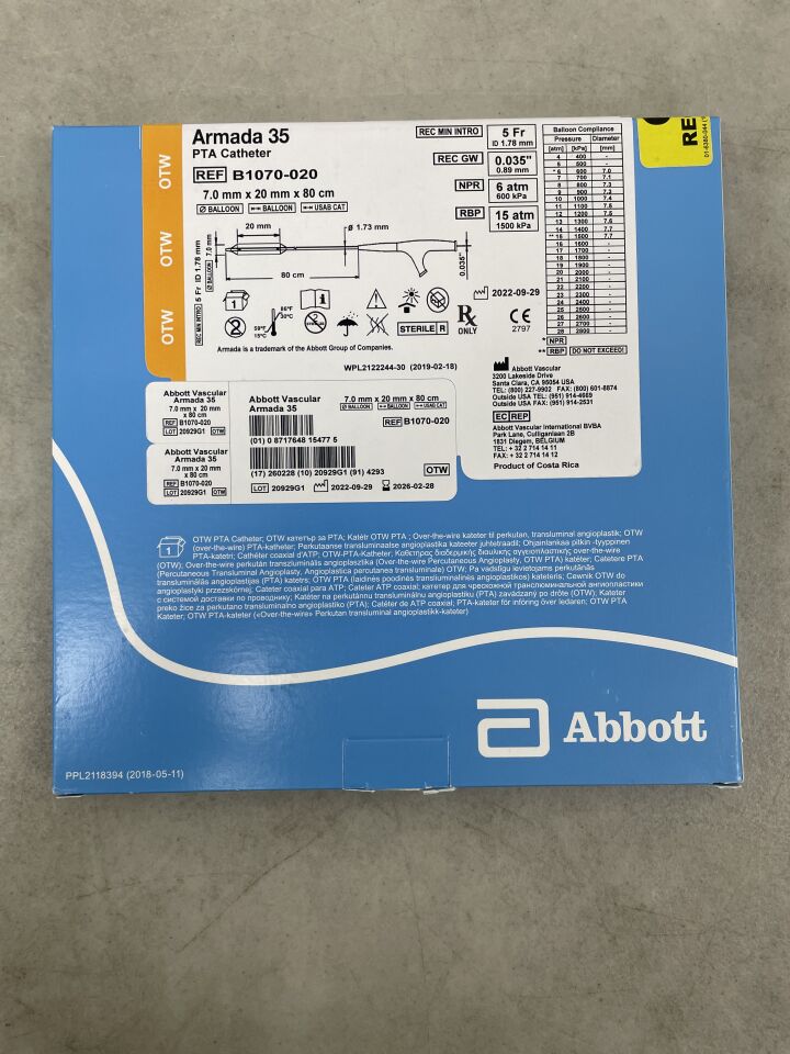 B1070-020 - ABBOTT - Armada 35 PTA Catheter - OTW - 7.0mm x 20mm x 80cm, (BX/1)