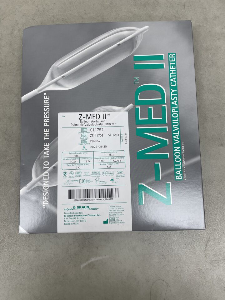 611752 - B BRAUN - Z-MED II Balloon Aortic and Pulmonic Valvuloplasty Catheter - 18mm x 3cm x 100cm, (BX/1) - ( Expiry Date: 2025-09-30 )
