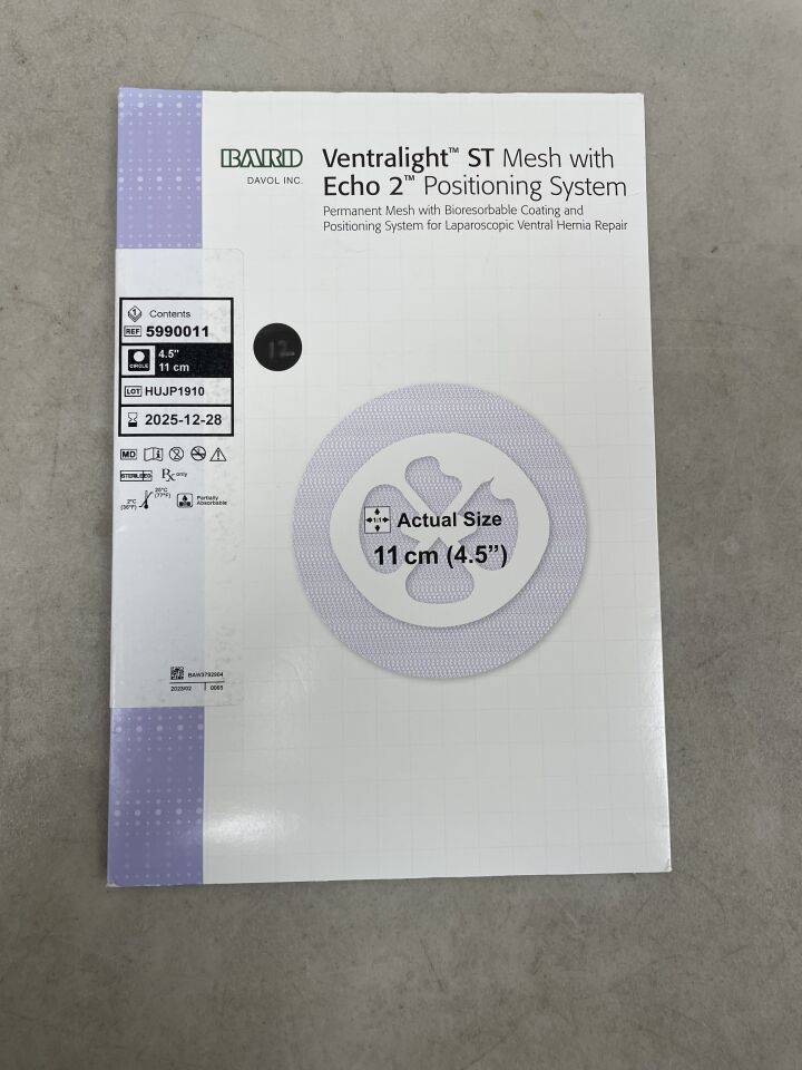 5990011 - BARD - ventralight st partially absorbable mesh with echo 2 positioning system, circle, 4.5 in. size, (BX/1) - ( Expiry Date: 2025-12-28 )