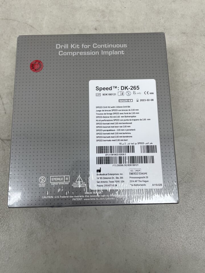 DK-265 - BIOMEDICAL ENTERPRISES - SPEED Continuous Compression Implant Drill Kit w/S-265QD, (BX/1) - ( Expiry Date: 2023-02-08 )