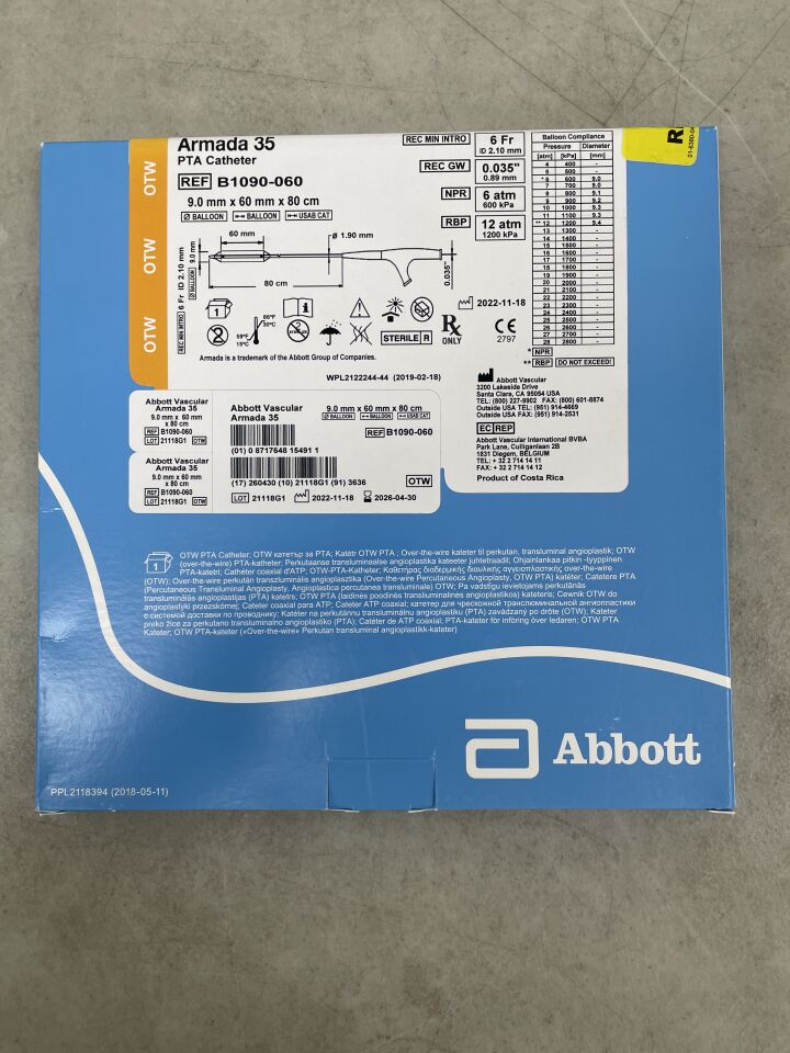 B1090-060 - ABBOTT - Armada 35 PTA Catheter - OTW - 9.0mm x 60mm x 80cm, (BX/1) - ( Expiry Date: 2026-04-30 )