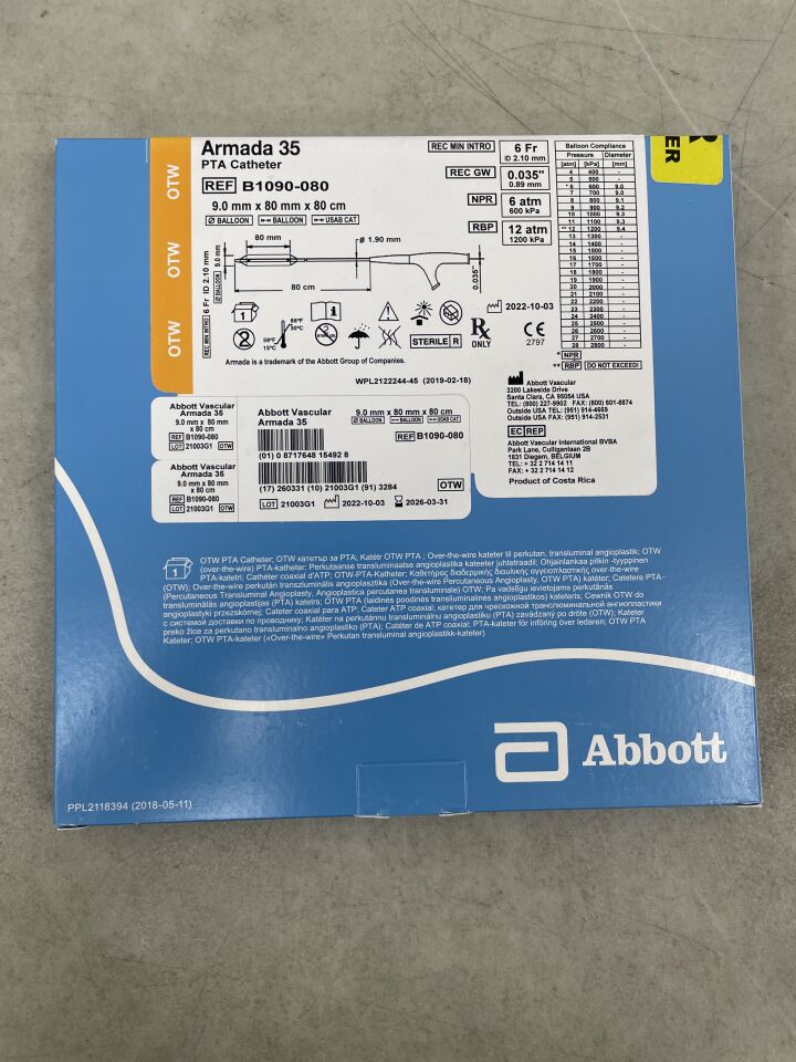 B1090-080 - ABBOTT - Armada 35 PTA Catheter - OTW - 9.0mm x 80mm x 80cm, (BX/1) - ( Expiry Date: 2026-03-31 )