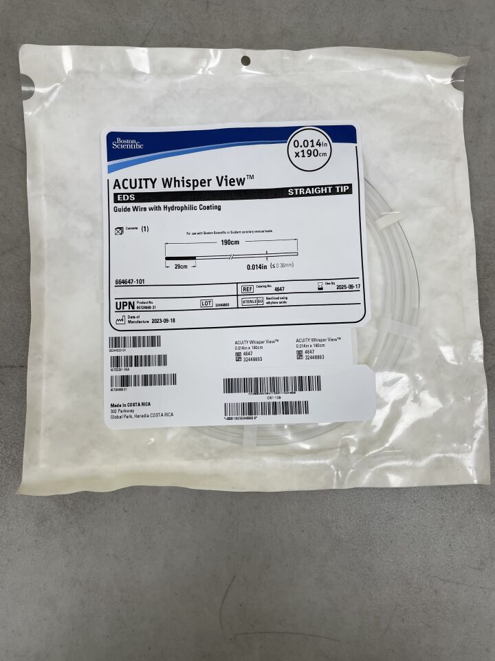 4647 - BOSTON SCIENTIFIC - ACUITY Whisper View Guidewire with Hydrophilic Coating - EDS, Straight Tip - .014" x 190cm, (EA) - ( Expiry Date: 2025-09-17 )