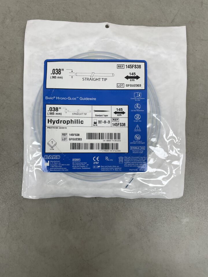 145FS38 - BARD - HydroGlide Straight Flexible Tip Guidewire, 0.038 in. dia., Blue, 145cm Length , ( EA ) - ( Expiry Date : 2027-09-28 )