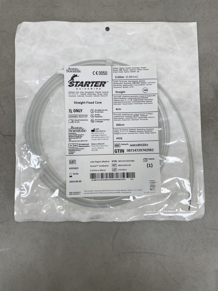 149103 - BOSTON SCIENTIFIC - Starter Guidewire Straight Fixed Core .035", Straight, 4cm, 260cm, (EA) - ( Expiry Date: 2024-04-30 )