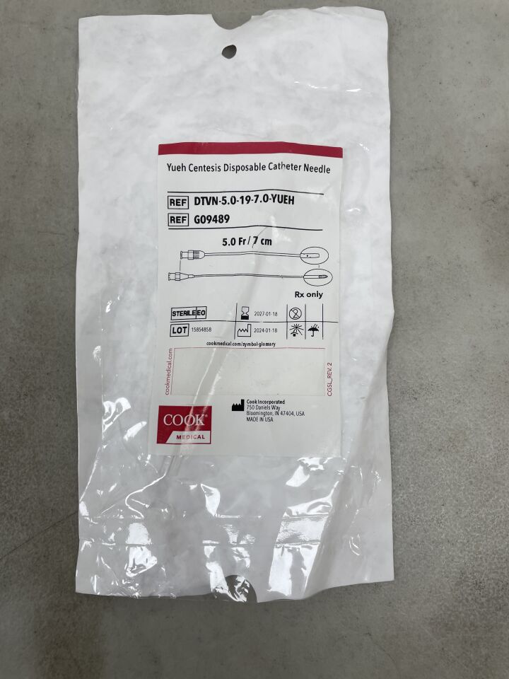 G09489 - COOK - Yueh Centesis Straight Catheter Needle 5F x 7cm, (EA) - ( Expiry Date: 2027-01-18 )