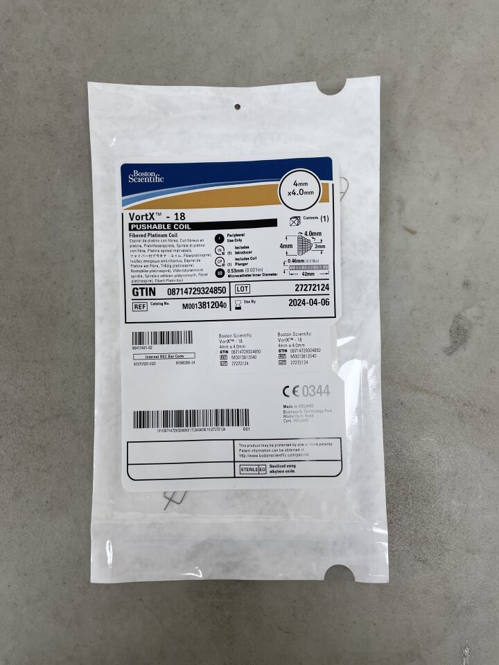 381204 - BOSTON SCIENTIFIC - VortX - 18 Pushable Fibered Platinum Coil - 4mm x 4.0mm, (EA) - ( Expiry Date: 2024-04-06 )