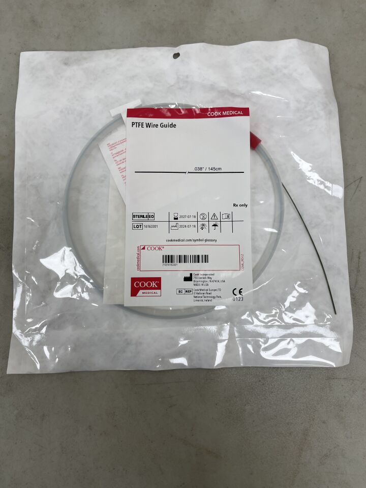 GPTFE38145 - COOK - PTFE Wire Guide, Straight Tip, 038" 145cm , (EA) - ( Expiry Date: 2027-07-18 )