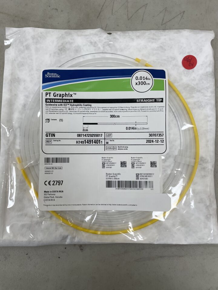 1491401 - BOSTON SCIENTIFIC - PT Graphix Guidewire with ICE Hydrophilic Coating, Intermediate, Straight Tip, 0.014 in. dia. x 300 cm Length, (EA) - ( Expiry Date: 2024-12-12 )