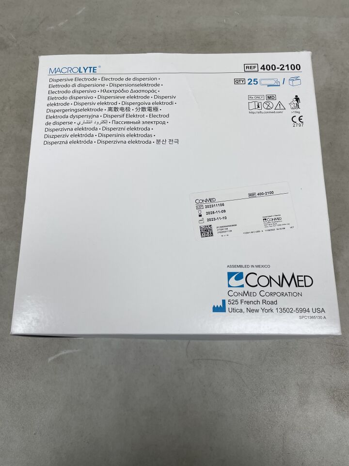 400-2100 - CONMED - MacroLyte Adult Single Dispersive Electrode w/10' Cable, (BX/25) - ( Expiry Date: 2025-11-09 )