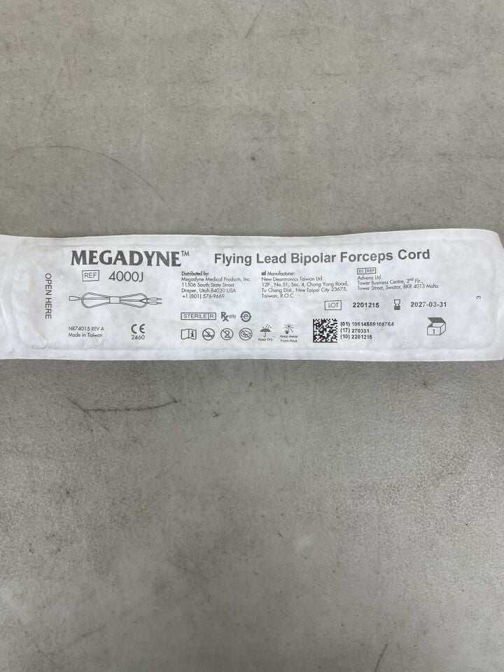 4000J - MEGADYNE - Flying Lead Bipolar Forceps Cord 12 feet (3.7 m), (EA) - ( Expiry Date: 2027-03-31 )