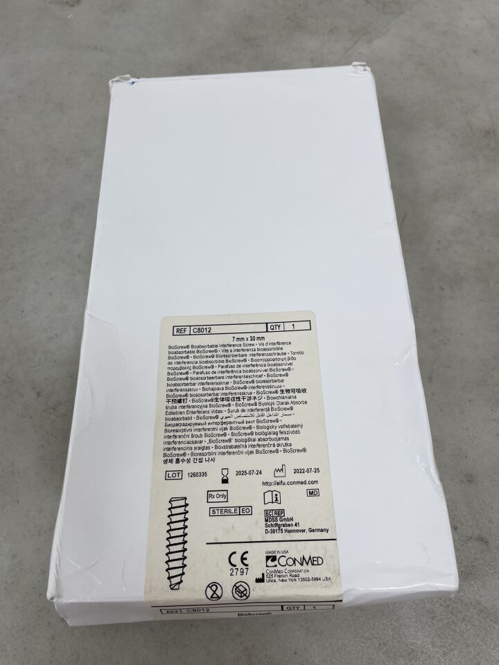 C8012 - CONMED - BIOSCREW BIOABSORBABLE INTERFERENCE SCREW, 7 x 30mm, (BX/1) - ( Expiry Date: 2025-07-24 )