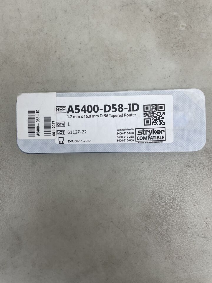 A5400-D58-ID - STRYKER - D-58 Tapered Router, 1.7 mm x 16.0 mm , ( EA ) - ( Expiry Date : 2027-06-11 )