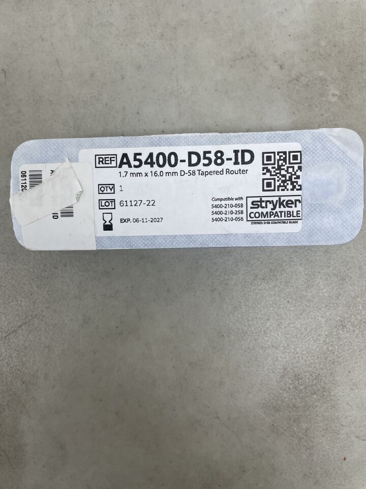A5400-D58-ID - STRYKER - D-58 Tapered Router, 1.7 mm x 16.0 mm , ( EA ) - ( Expiry Date : 2027-06-11 )