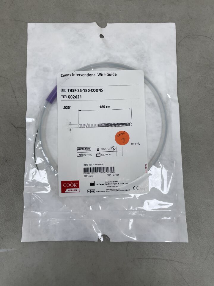 G02621 - COOK - Coons Interventional Wire Guide, PTFE-Coated Stainless Steel, Straight, 0.035" Diameter, 180 cm, (EA) - ( Expiry Date: 2025-03-20 )