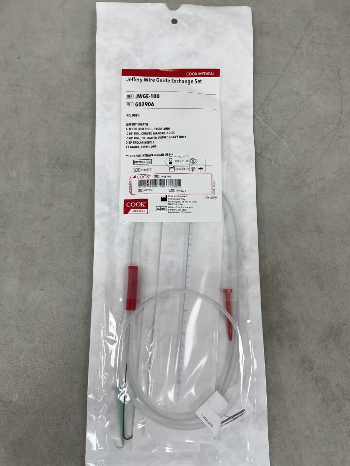 G02906 - COOK - Jeffery Wire Guide Exchange Set with Curved Mandril Wire Guide - Non-Intravascular Use - 6.3Fr x 18cm, (EA) - ( Expiry Date: 2025-01-10 )